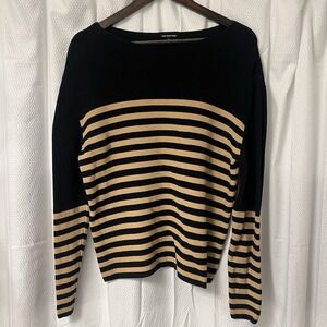 Who What Wear Women's Tan & Black Striped Sweater LS‎ Boat Neck Size Large New